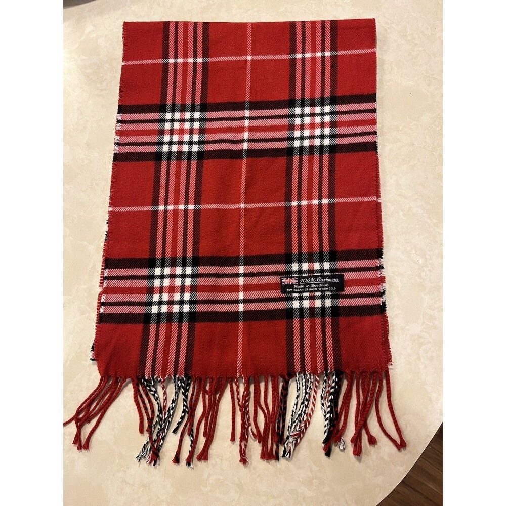 100% Cashmere Luxury Scarf Red Plaid Tartan Made In Scotland 12x66